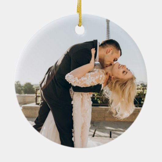 Botanische Gold Ons eerste kerstfeest, Mr & Mrs. F Keramisch Ornament (Achterkant)