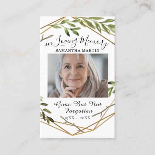 Botanische Golden Custom Photo Funeral Prayer Kaar Visitekaartje (Voorkant)