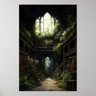 Botanische gotische boeken bibliotheekprint, verla poster