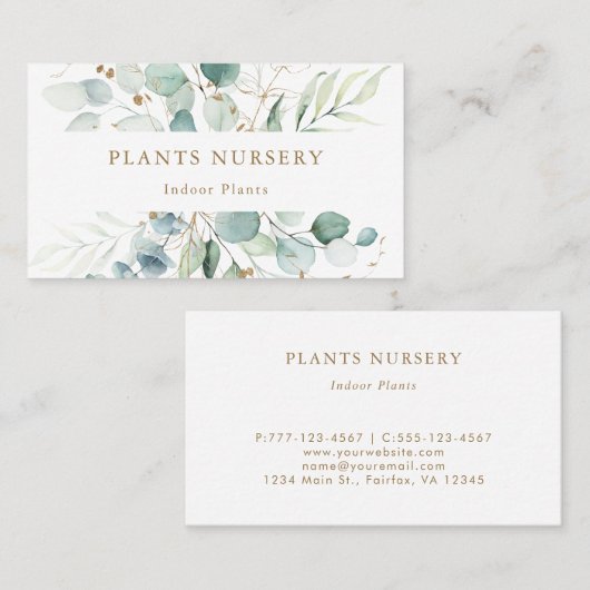 Botanische goud en groene Planten Nursery Visitekaartje (Voorkant / Achterkant)