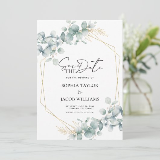 Botanische goudbruinbruinbruinbruinbruinbruinbruin save the date (Staand voorkant)