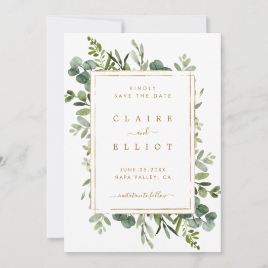 Botanische goudbruine bruiloft bespaart de datum K Save The Date (Voorkant)