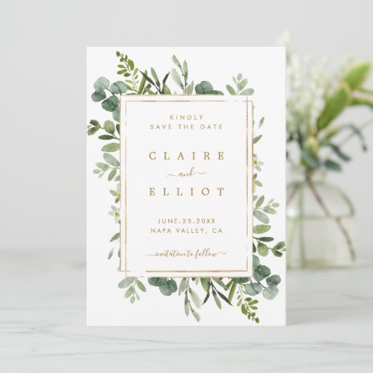 Botanische goudbruine bruiloft bespaart de datum K Save The Date (Staand voorkant)