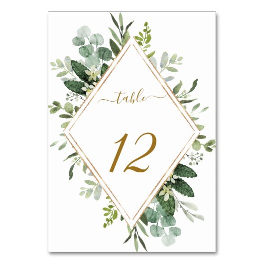 Botanische gouddiamant Lijst Greenery Wedding Tab Kaart (Achterkant)