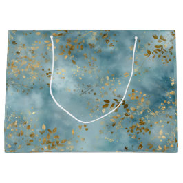 Botanische Gouden Bladeren Patroonontwerp Teal Groot Cadeauzakje