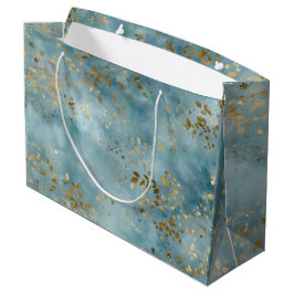 Botanische Gouden Bladeren Patroonontwerp Teal Groot Cadeauzakje