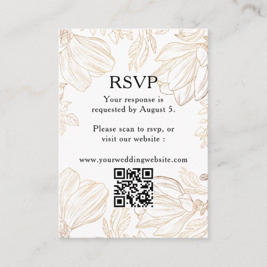 Botanische Gouden Bloemen QR Code Bruiloft RSVP Informatiekaartje (Voorkant)