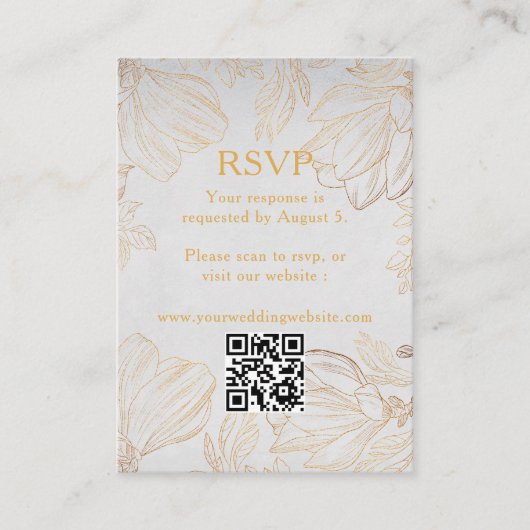 Botanische Gouden Bloemen QR Code Bruiloft RSVP Informatiekaartje (Voorkant)