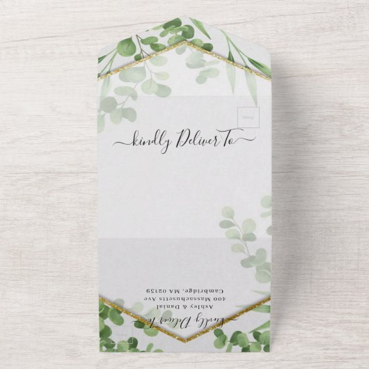 Botanische gouden bruiloft in één i all in one uitnodiging (Buitenkant)