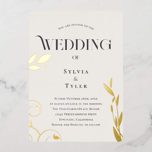 Botanische gouden folie bruiloft folie uitnodiging (Voorkant)