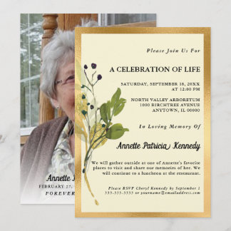 Botanische gouden foto Memorial uitnodiging