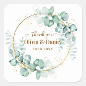Botanische gouden groen gepersonaliseerde dank u vierkante sticker (Voorkant)