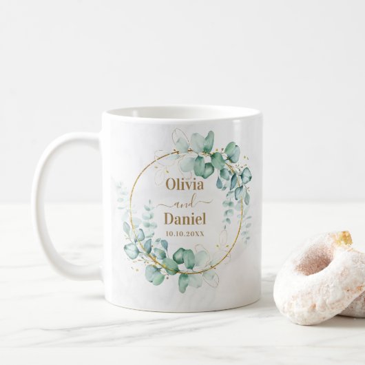 Botanische gouden groen personaliseren voor bruilo koffiemok (Met donut)