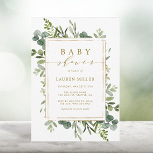 Botanische Gouden Groene Baby Shower Uitnodiging