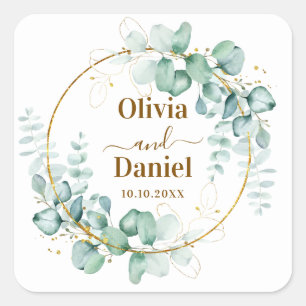 Botanische Gouden Groene Gepersonaliseerde Bewaar Vierkante Sticker