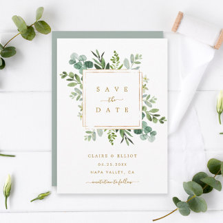 Botanische Gouden Groene Huwelijkskaart 'Save the  Save The Date