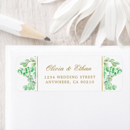 Botanische Gouden Groene Script Retouradres Etiket (Insitu)