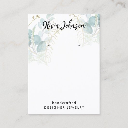 Botanische Gouden Groene Sieraden Oorbel Display Visitekaartje (Voorkant)