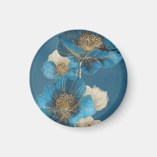 Botanische gouden lijnkunst blauwe klaproos bloem magneet