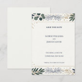 Botanische gouden rand save the date kaart (Voorkant / Achterkant)
