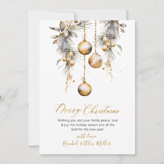 Botanische gouden script niet foto vrolijk kerst feestdagenkaart (Voorkant)