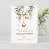 Botanische gouden script niet foto vrolijk kerst feestdagenkaart (Staand voorkant)