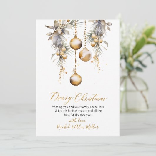 Botanische gouden script niet foto vrolijk kerst feestdagenkaart (Staand voorkant)