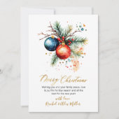 Botanische gouden script niet foto vrolijk kerst feestdagenkaart (Voorkant)