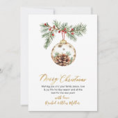 Botanische gouden script niet foto vrolijk kerst feestdagenkaart (Voorkant)