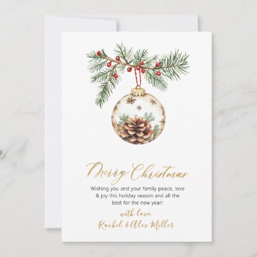 Botanische gouden script niet foto vrolijk kerst feestdagenkaart (Voorkant)