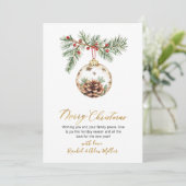 Botanische gouden script niet foto vrolijk kerst feestdagenkaart (Staand voorkant)