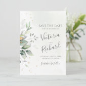 Botanische goudgroen Eucalyptusbruiloft Save The Date (Staand voorkant)