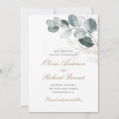 Botanische goudgroen Eucalyptusbruiloft Save The Date (Voorkant)