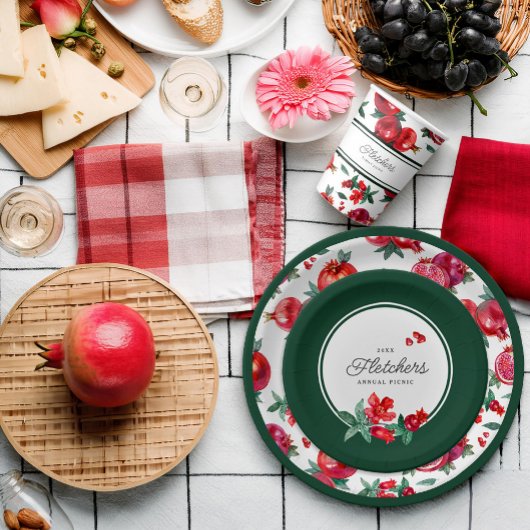 Botanische granaatappel bloempapier Bord