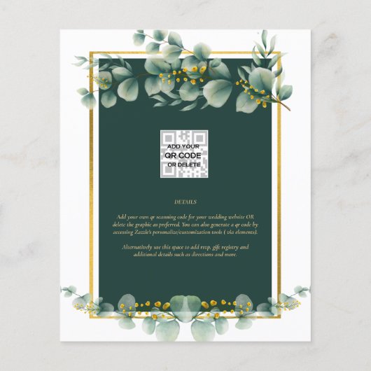 Botanische Green Gold Wedding Invitation Emerald Flyer (Achterkant)