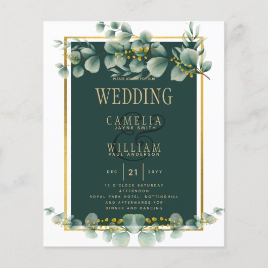 Botanische Green Gold Wedding Invitation Emerald Flyer (Voorkant)