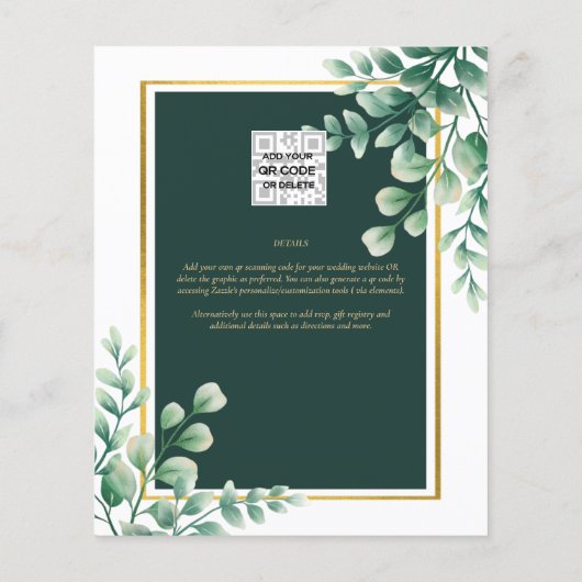 Botanische Green Gold Wedding Invitation Emerald Flyer (Achterkant)