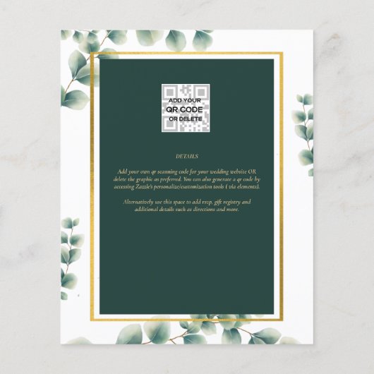 Botanische Green Gold Wedding Invitation Emerald Flyer (Achterkant)