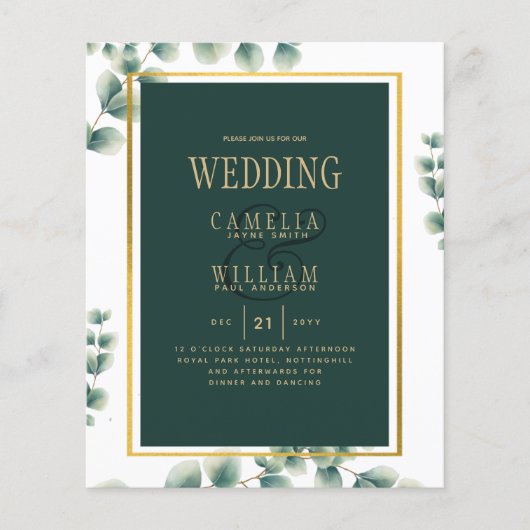 Botanische Green Gold Wedding Invitation Emerald Flyer (Voorkant)