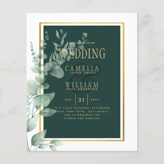 Botanische Green Gold Wedding Invitation Emerald Flyer (Voorkant)