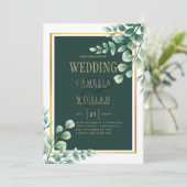 Botanische Green Gold Wedding Invitation Emerald Kaart (Staand voorkant)