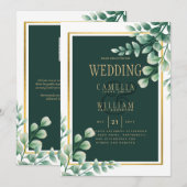 Botanische Green Gold Wedding Invitation Emerald Kaart (Voorkant / Achterkant)