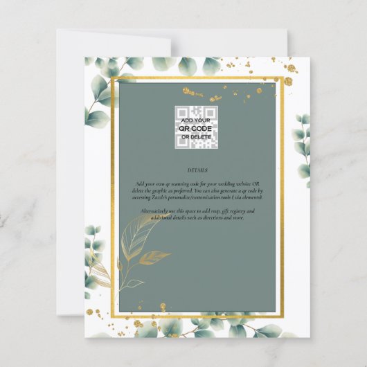Botanische Green Gold Wedding Invitation Sage (Achterkant)
