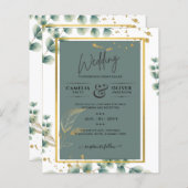 Botanische Green Gold Wedding Invitation Sage (Voorkant / Achterkant)