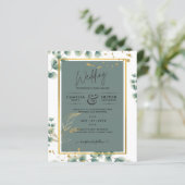 Botanische Green Gold Wedding Invitation Sage (Staand voorkant)