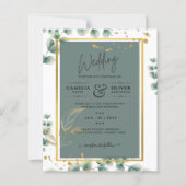Botanische Green Gold Wedding Invitation Sage (Voorkant)