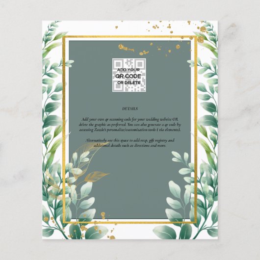 Botanische Green Gold Wedding Invitation Sage Flyer (Achterkant)