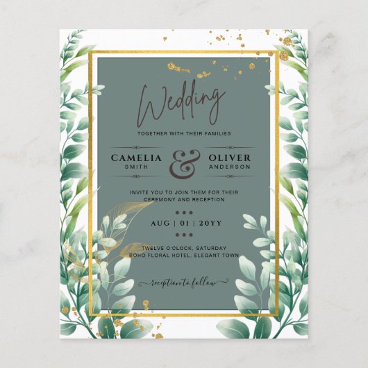Botanische Green Gold Wedding Invitation Sage Flyer (Voorkant)