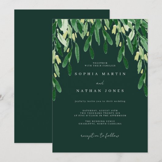 Botanische Green Leaf Waterverf bruiloft Kaart (Voorkant / Achterkant)