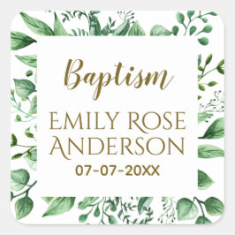 Botanische Greenery Baptism Boy Girl Bedankt Vierkante Sticker